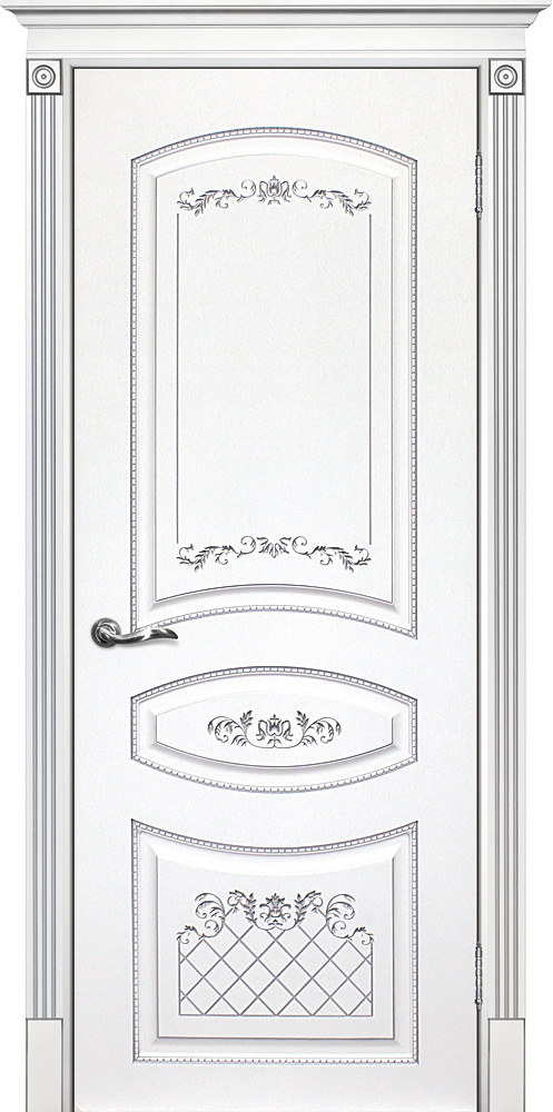 Двери крашеные (Эмаль) ТЕКОНА Смальта 05 глухое Белый ral 9003 патина серебро размер 200 х 60 см. артикул F0000054076