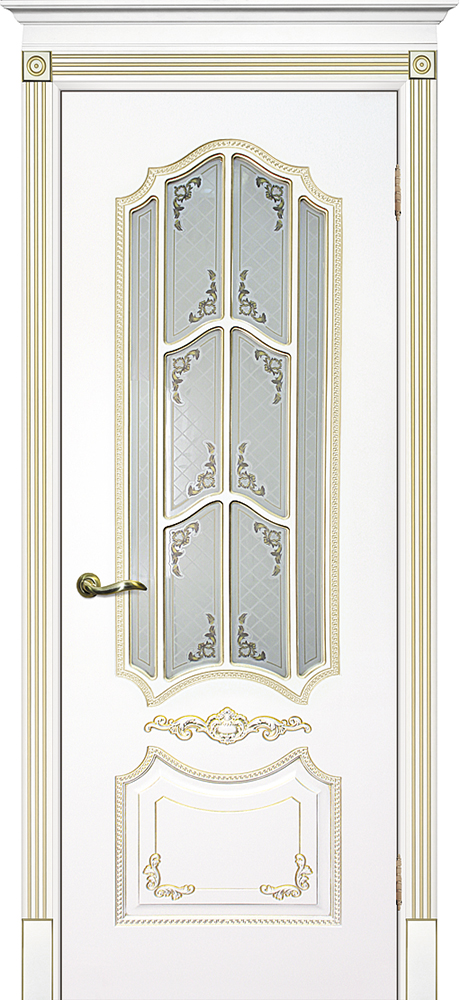 Двери крашеные (Эмаль) ТЕКОНА Смальта 10 со стеклом Белый ral 9003 патина золото размер 200 х 60 см. артикул F0000055251
