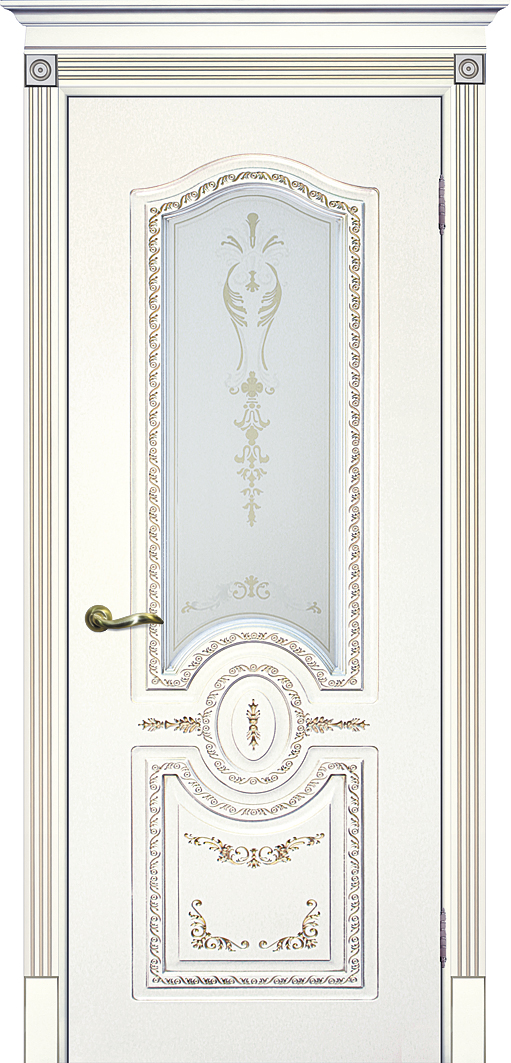 Двери крашеные (Эмаль) ТЕКОНА Смальта 11 со стеклом Белый ral 9003 патина золото размер 200 х 60 см. артикул F0000055284