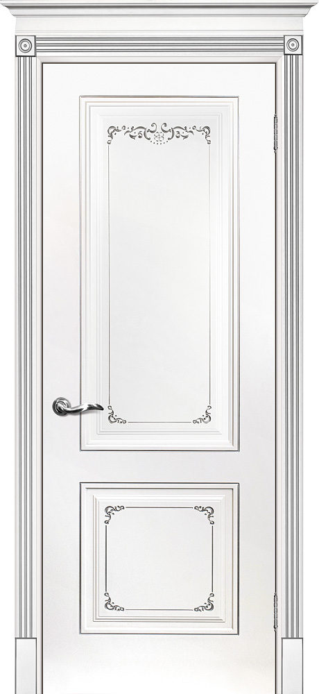 Двери крашеные (Эмаль) ТЕКОНА Смальта 14 глухое Белый ral 9003 патина серебро размер 200 х 60 см. артикул F0000074477
