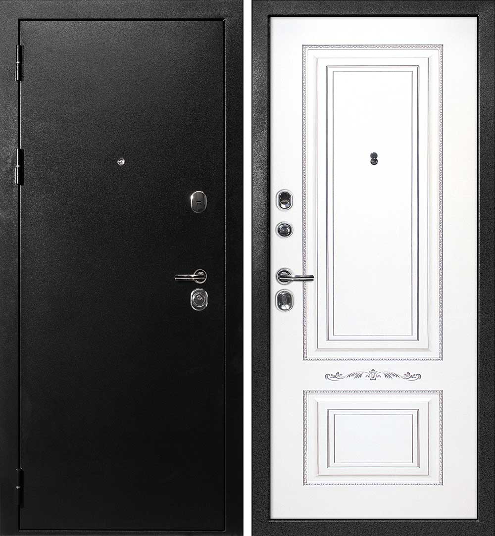 Дверь С-1 / Смальта-04 Титан черный / Белый ral 9003  патина серебро