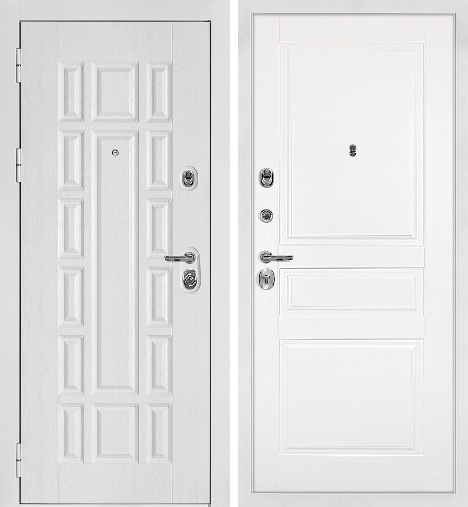 Дверь Квадро-124/Smalta-01 Белый дуб фактурный / Белый ral 9003