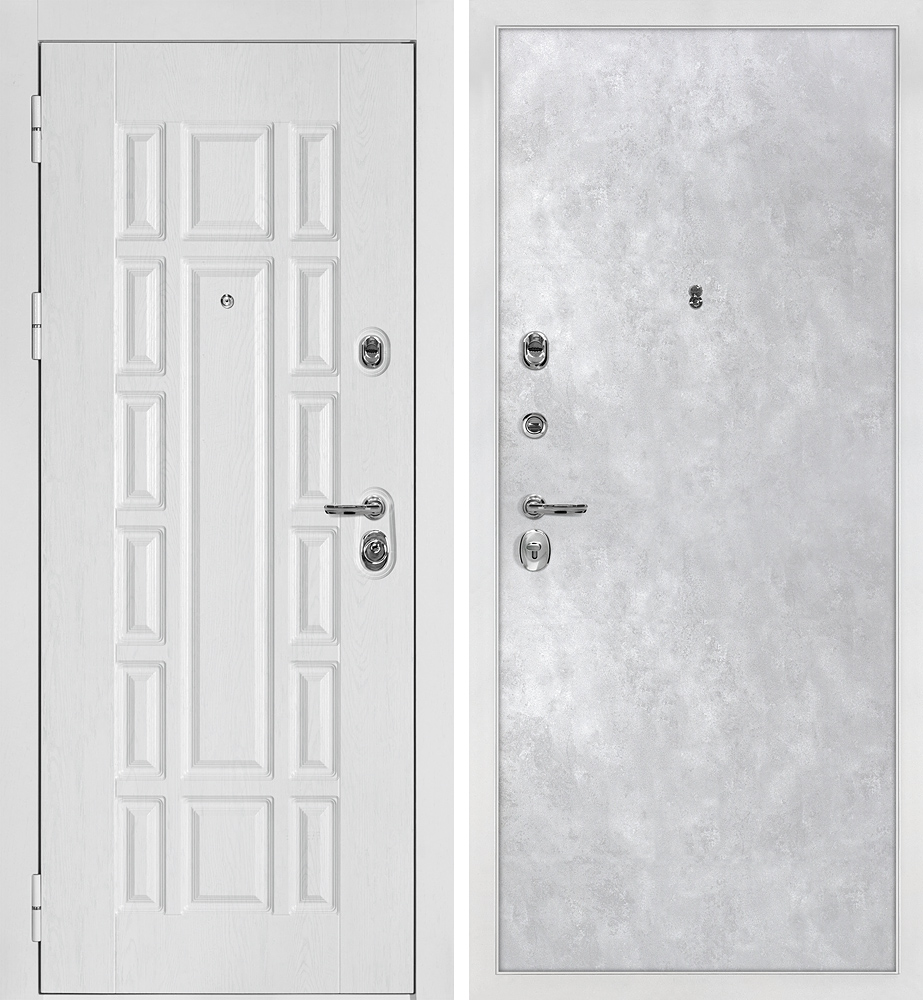 Дверь Квадро-124/PP Белый дуб фактурный / Серый бетон