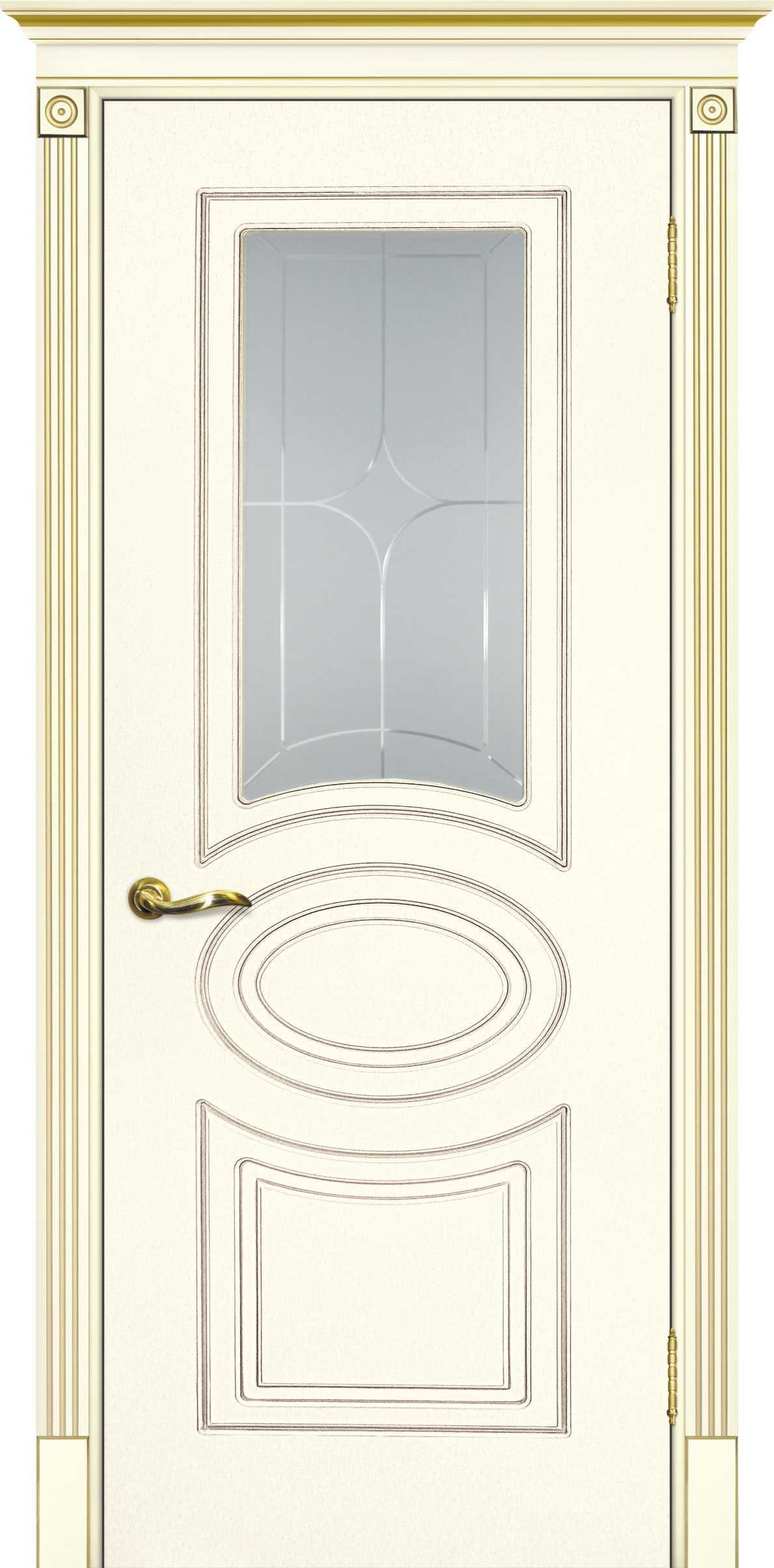 Двери крашеные (Эмаль) ТЕКОНА Смальта 03 со стеклом Слоновая кость ral 1013 патина золото