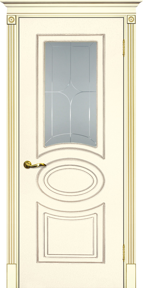 Двери крашеные (Эмаль) ТЕКОНА Смальта 03 со стеклом Слоновая кость ral 1013 патина золото размер 200 х 90 см. артикул F0000052605