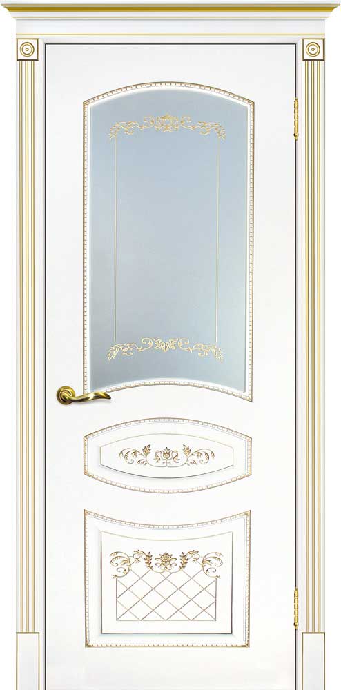 Двери крашеные (Эмаль) ТЕКОНА Смальта 05 со стеклом Белый ral 9003 патина золото размер 200 х 60 см. артикул F0000052623