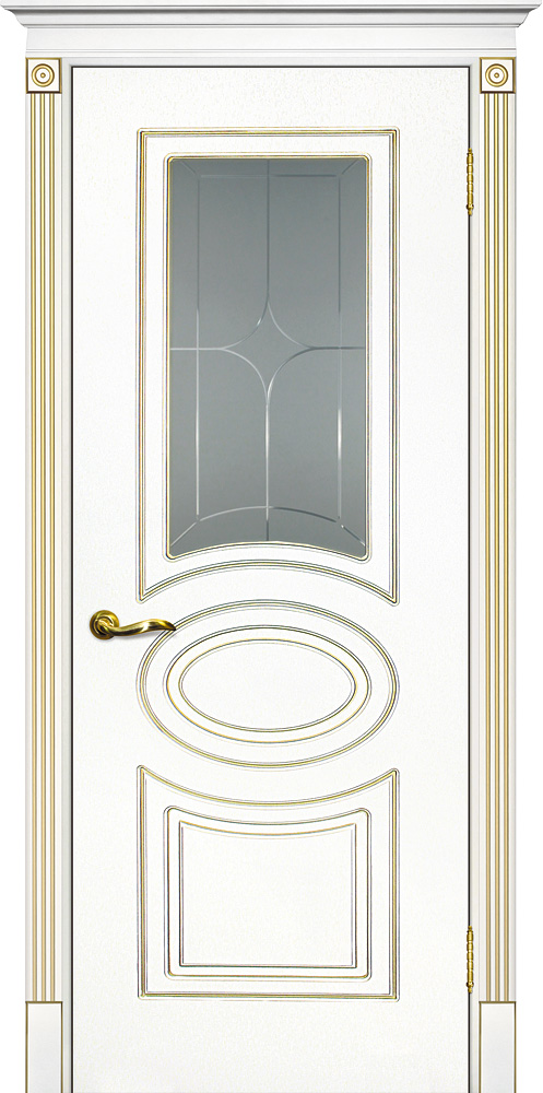 Двери крашеные (Эмаль) ТЕКОНА Смальта 03 со стеклом Белый ral 9003 патина золото размер 200 х 60 см. артикул F0000053996