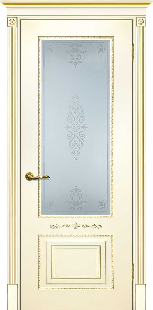 Двери крашеные (Эмаль) ТЕКОНА Смальта 04 со стеклом Слоновая кость ral 1013 патина золото