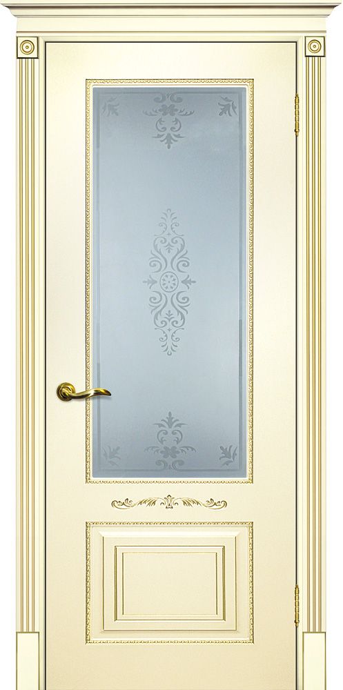 Двери крашеные (Эмаль) ТЕКОНА Смальта 04 со стеклом Слоновая кость ral 1013 патина золото размер 200 х 90 см. артикул F0000054016
