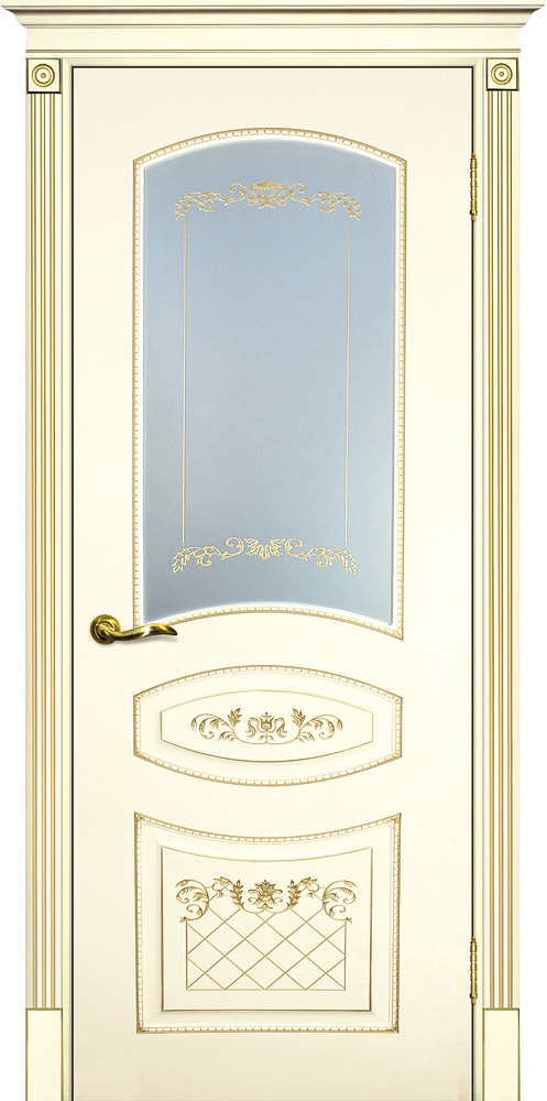 Двери крашеные (Эмаль) ТЕКОНА Смальта 05 со стеклом Слоновая кость ral 1013 патина золото размер 200 х 90 см. артикул F0000054026