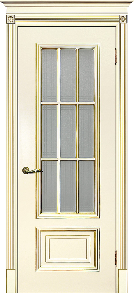 Двери крашеные (Эмаль) ТЕКОНА Смальта 08 со стеклом Слоновая кость ral 1013 патина золото