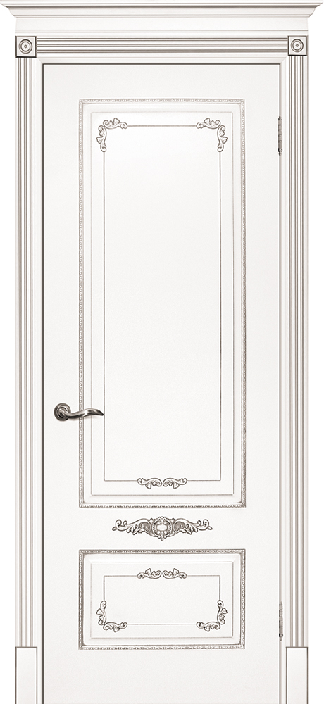 Двери крашеные (Эмаль) ТЕКОНА Смальта 09 глухое Белый ral 9003 патина серебро размер 200 х 60 см. артикул F0000055234