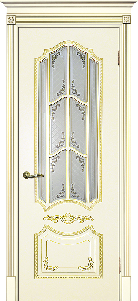 Двери крашеные (Эмаль) ТЕКОНА Смальта 10 со стеклом Слоновая кость ral 1013 патина золото