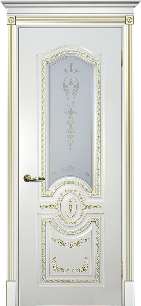 Двери крашеные (Эмаль) ТЕКОНА Смальта 11 со стеклом Слоновая кость ral 1013 патина золото