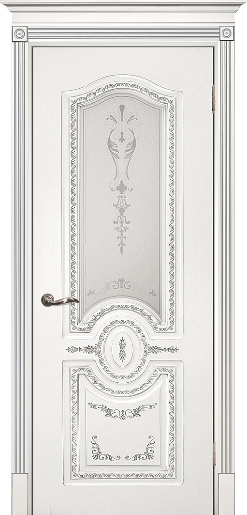 Двери крашеные (Эмаль) ТЕКОНА Смальта 11 со стеклом Белый ral 9003 патина серебро размер 200 х 90 см. артикул F0000055298