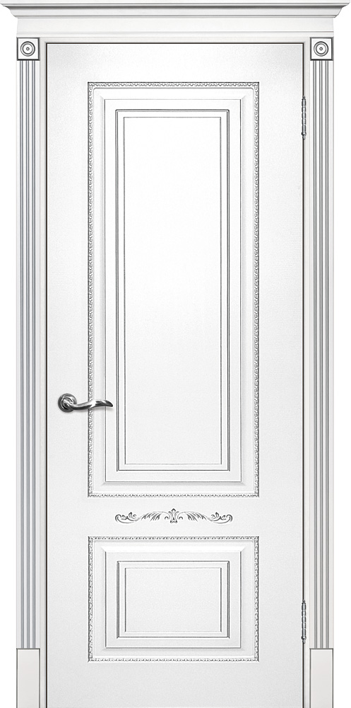 Двери крашеные (Эмаль) ТЕКОНА Смальта 04 глухое Белый ral 9003 патина серебро размер 190 х 55 см. артикул F0000055485