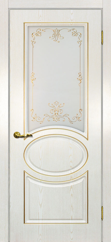 Двери ЭКОШПОН, ПВХ МАРИАМ Сиена-1 патина со стеклом Белый золото