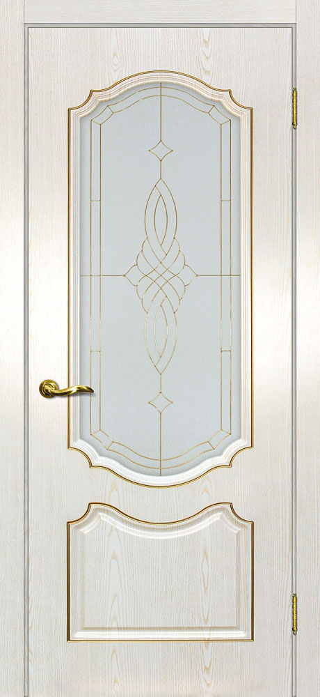 Двери ЭКОШПОН, ПВХ МАРИАМ Сиена-2 патина со стеклом Белый золото