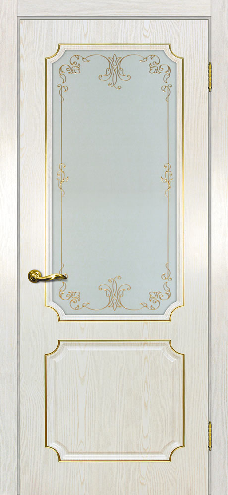Двери ЭКОШПОН, ПВХ МАРИАМ Сиена-4 патина со стеклом Белый золото