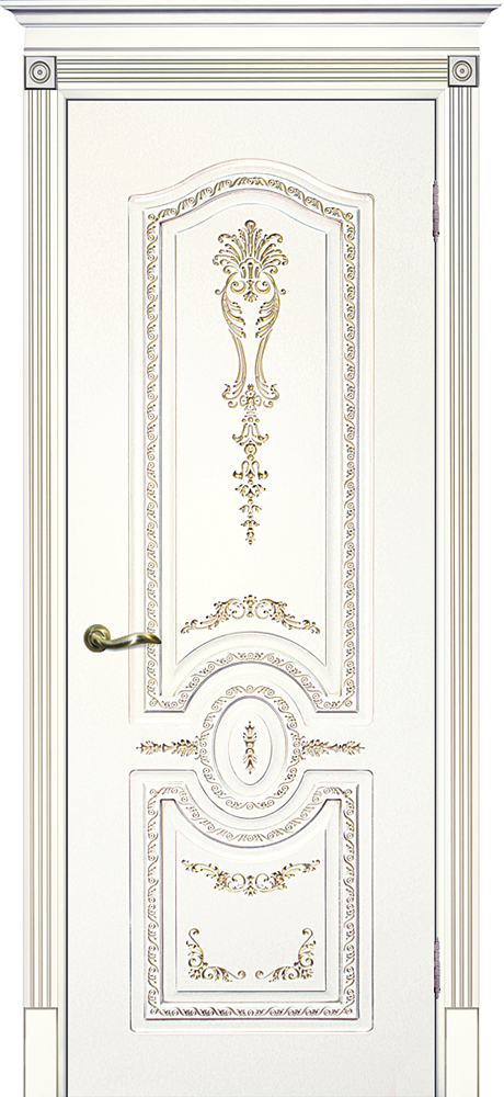Двери крашеные (Эмаль) ТЕКОНА Смальта 11 глухое Белый ral 9003 патина золото размер 190 х 60 см. артикул F0000059037