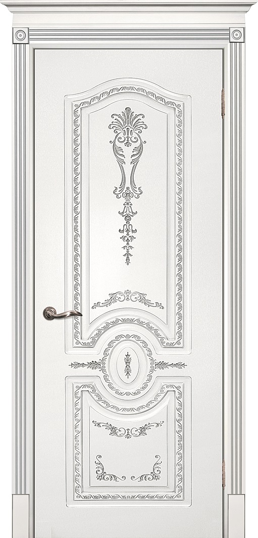 Двери крашеные (Эмаль) ТЕКОНА Смальта 11 глухое Белый ral 9003 патина серебро размер 190 х 60 см. артикул F0000061907