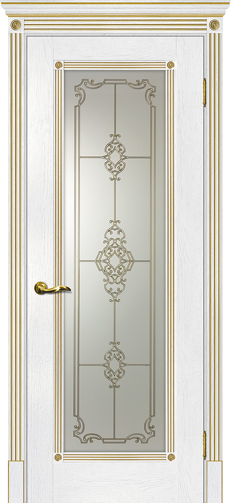 Двери ЭКОШПОН, ПВХ МАРИАМ Флоренция-1 со стеклом пломбир, патина золото