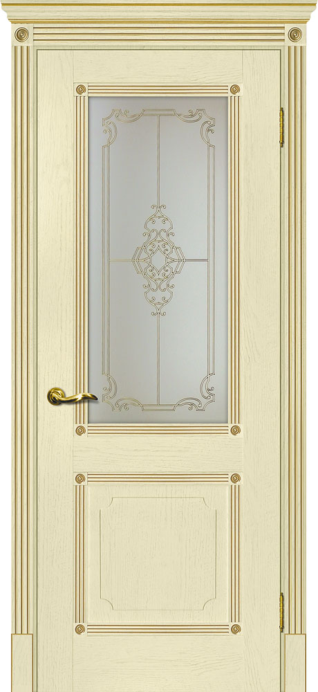 Двери ЭКОШПОН, ПВХ МАРИАМ Флоренция-2 со стеклом ваниль, патина золото размер 200 х 70 см. артикул F0000065972