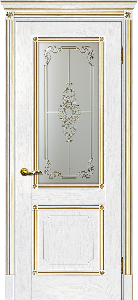 Двери ЭКОШПОН, ПВХ МАРИАМ Флоренция-2 со стеклом пломбир, патина золото