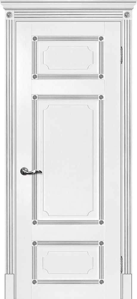 Двери ЭКОШПОН, ПВХ МАРИАМ Флоренция-3 глухое белый, патина серебро размер 190 х 55 см. артикул F0000066042