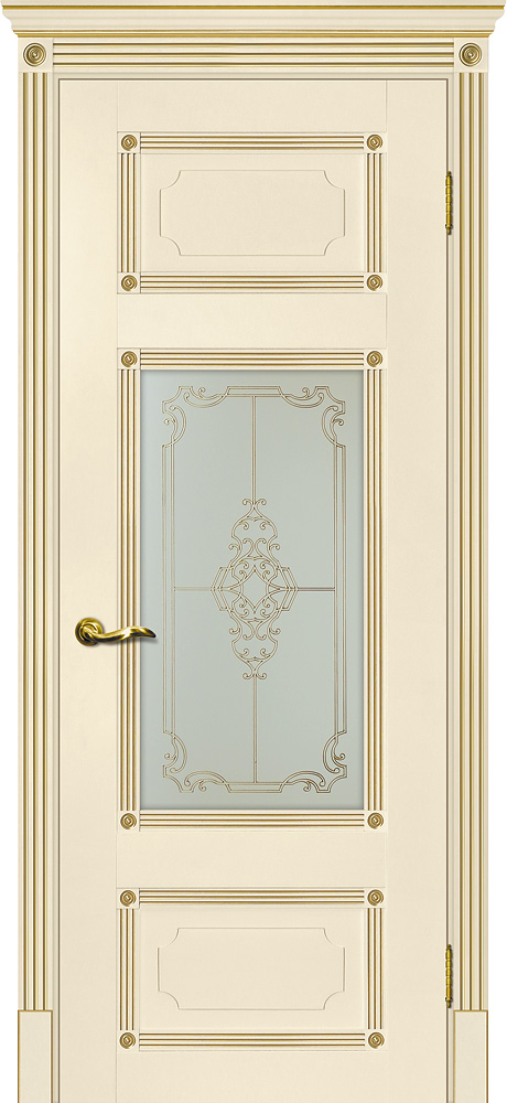Двери ЭКОШПОН, ПВХ МАРИАМ Флоренция-3 со стеклом магнолия, патина золото