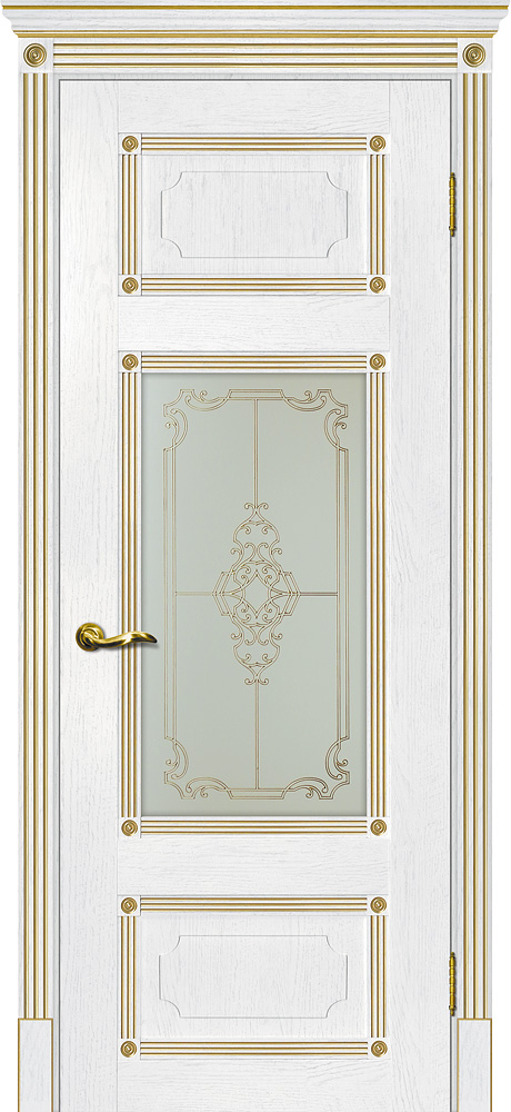 Двери ЭКОШПОН, ПВХ МАРИАМ Флоренция-3 со стеклом пломбир, патина золото