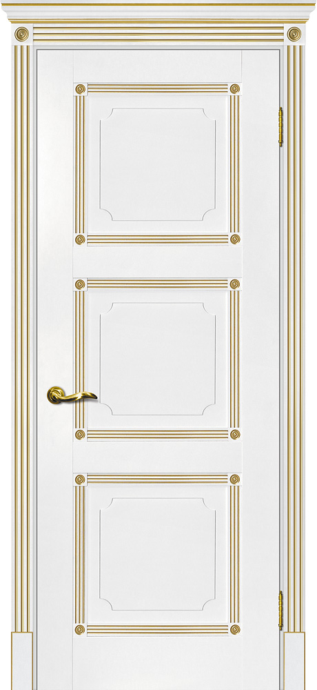 Двери ЭКОШПОН, ПВХ МАРИАМ Флоренция-4 глухое белый, патина золото