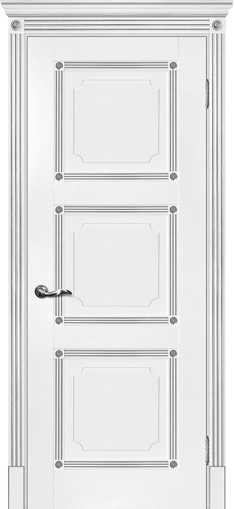 Двери ЭКОШПОН, ПВХ МАРИАМ Флоренция-4 глухое белый, патина серебро размер 190 х 55 см. артикул F0000066161