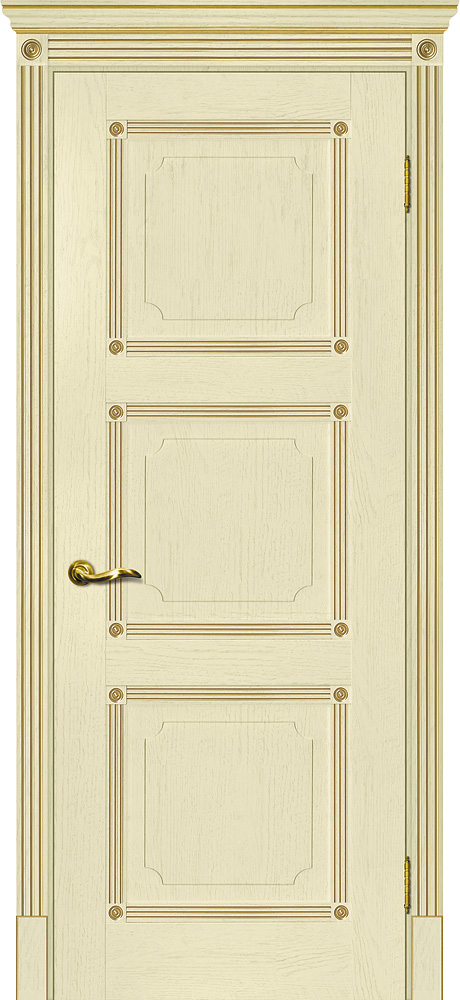 Двери ЭКОШПОН, ПВХ МАРИАМ Флоренция-4 глухое ваниль, патина золото