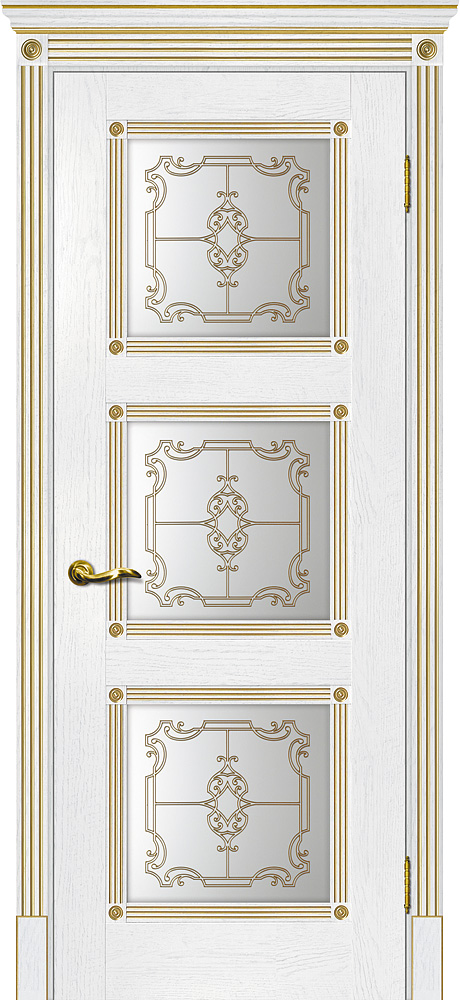 Двери ЭКОШПОН, ПВХ МАРИАМ Флоренция-4 со стеклом пломбир, патина золото