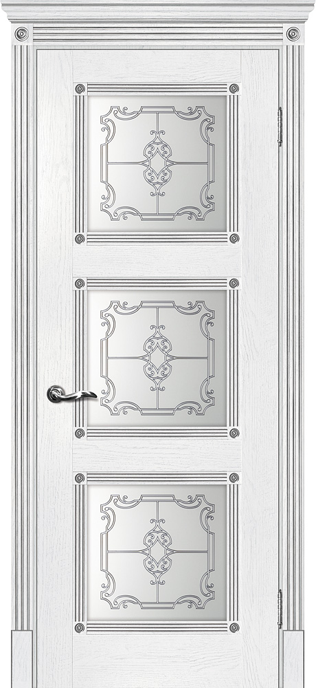 Двери ЭКОШПОН, ПВХ МАРИАМ Флоренция-4 со стеклом пломбир, патина серебро