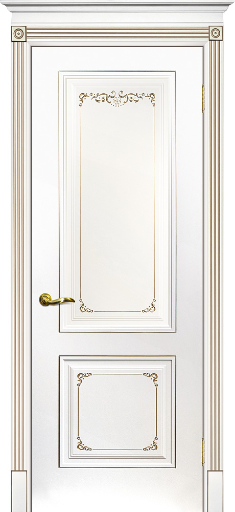 Двери крашеные (Эмаль) ТЕКОНА Смальта 14 глухое Белый ral 9003 патина шампань размер 190 х 55 см. артикул F0000074430