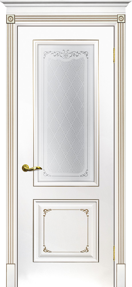 Двери крашеные (Эмаль) ТЕКОНА Смальта 14 со стеклом Белый ral 9003 патина шампань размер 200 х 60 см. артикул F0000074455