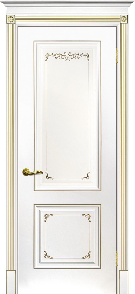 Двери крашеные (Эмаль) ТЕКОНА Смальта 14 глухое Белый ral 9003 патина золото размер 190 х 55 см. артикул F0000074487