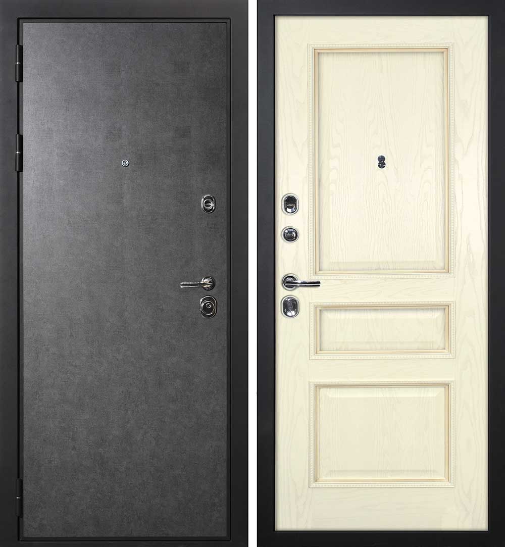 Дверь П-2/1 / Фрейм-03 Штукатурка графит / Ясень бисквит/ багет тис. патина карамель