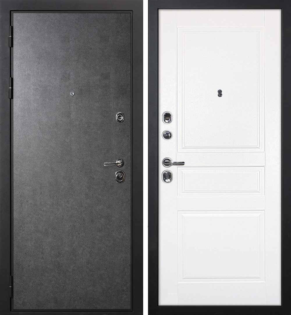 Дверь ДМ П-2/1 / Смальта-01 Штукатурка графит / Белый ral 9003
