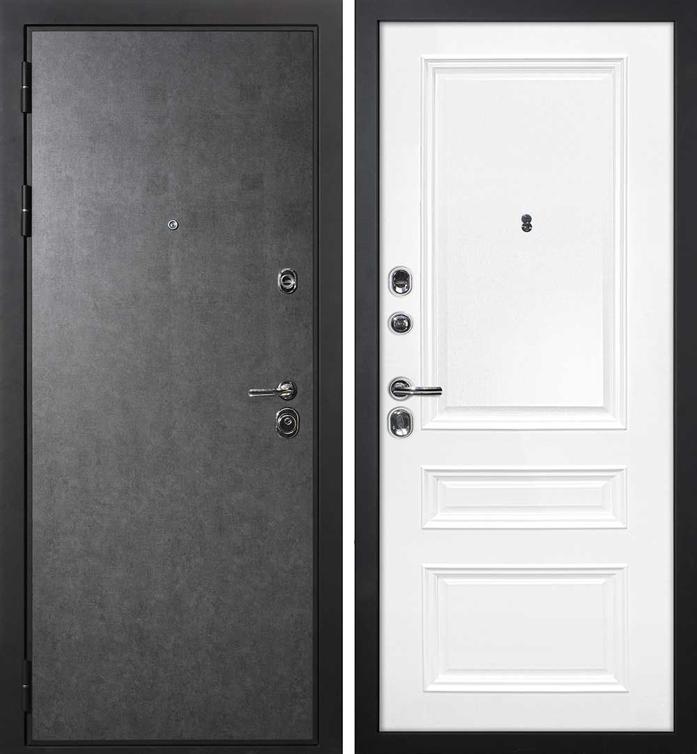 Дверь ДМ П-2/1 / Смальта-06 Штукатурка графит / Белый ral 9003