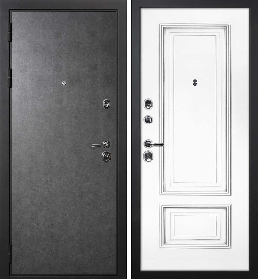 Дверь ДМ П-2/1 / Смальта-08 Штукатурка графит / Белый ral 9003  патина золото