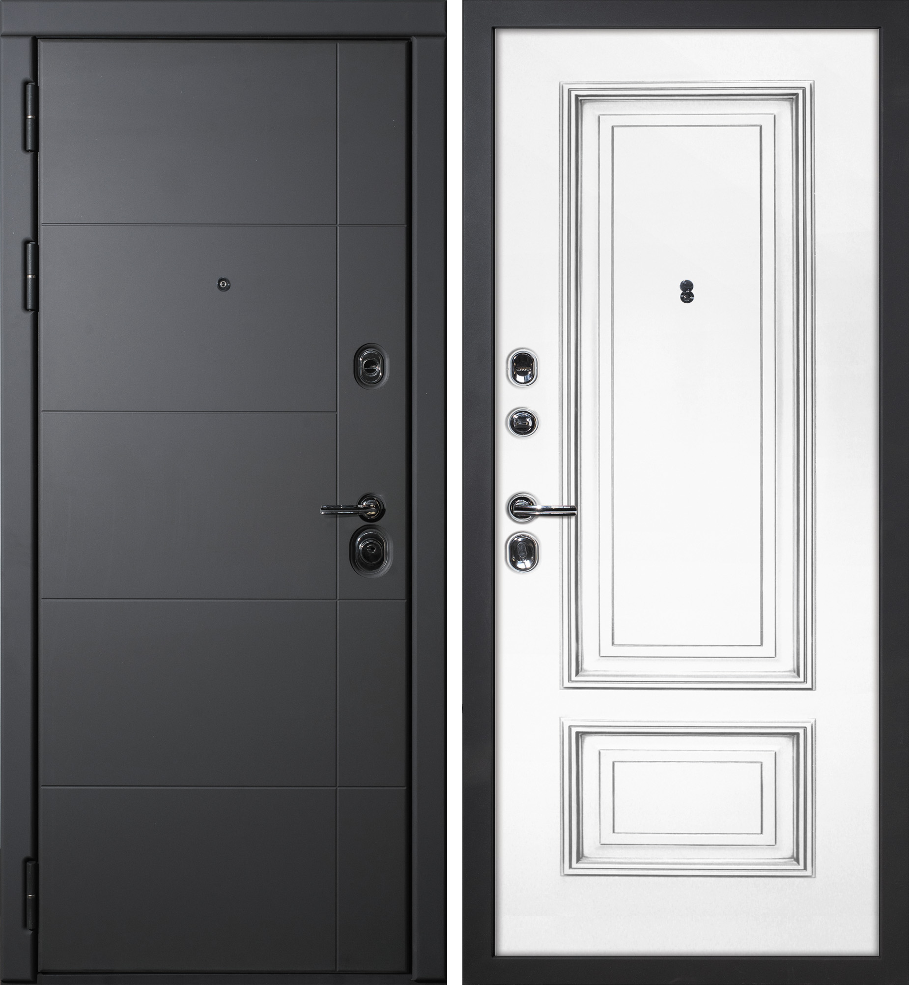Дверь Э-1 / Смальта-08 Серый софт / Белый ral 9003  патина серебро