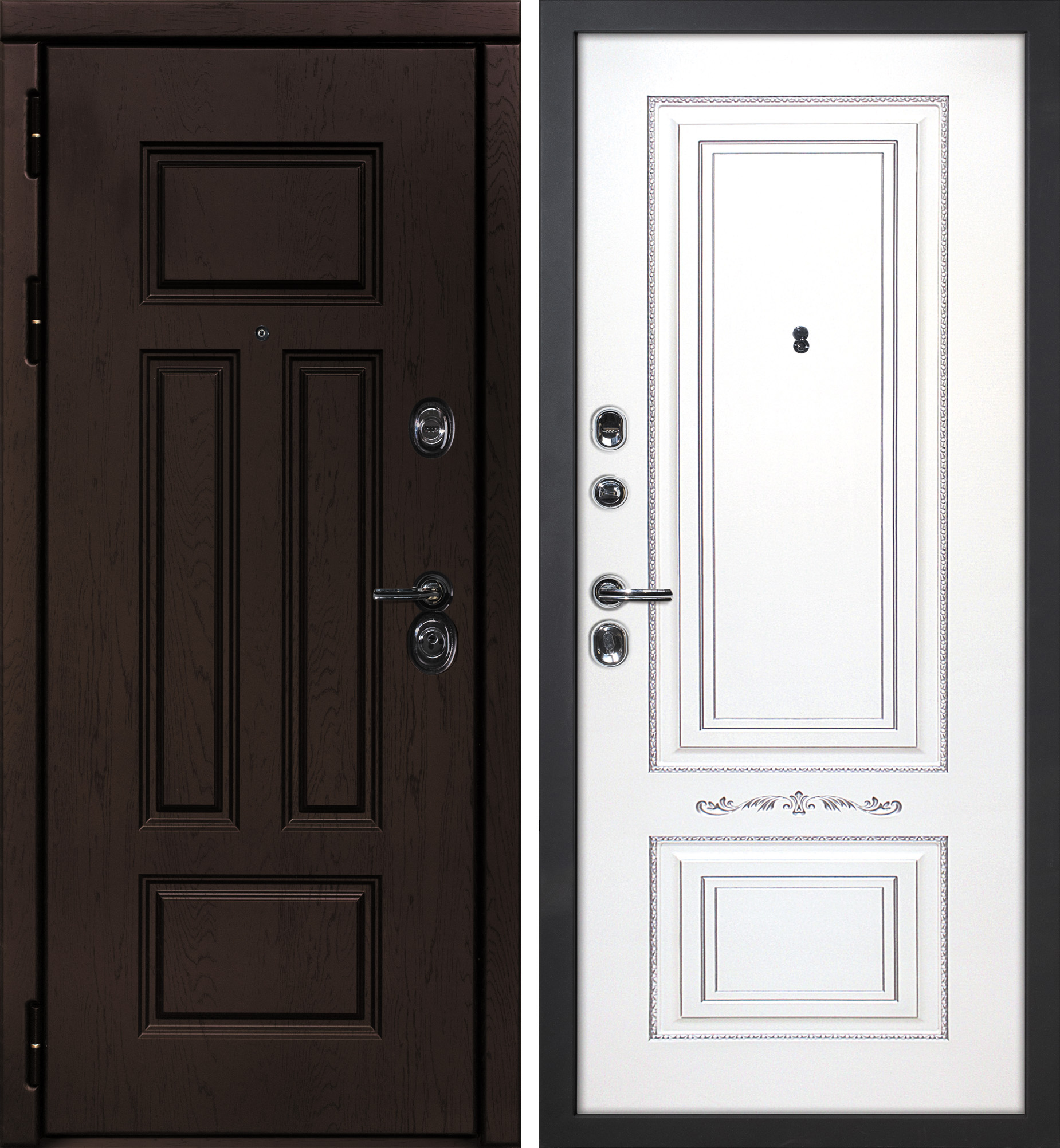 Дверь Э-2 /Смальта-18 Дуб крафт / Белый ral 9003  патина серебро