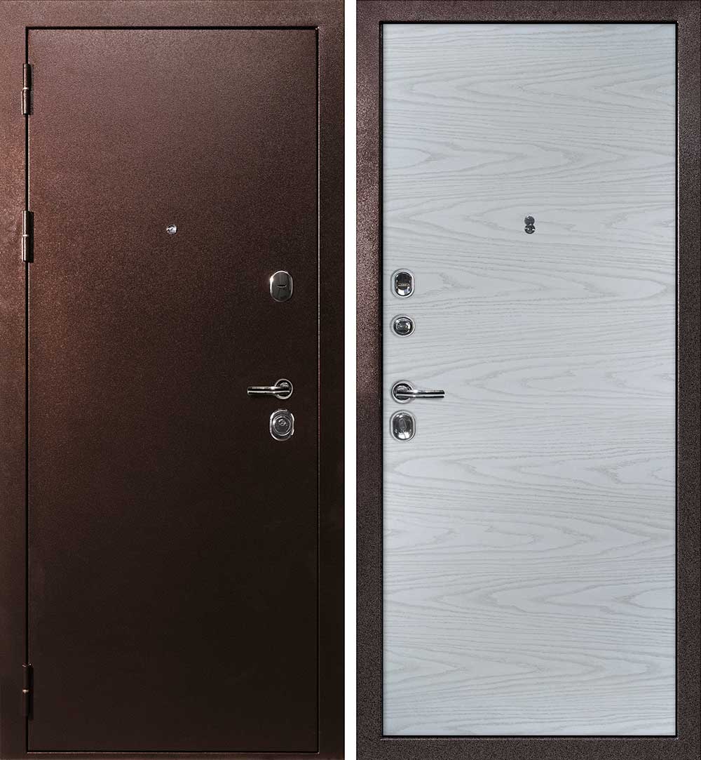 Дверь С-3/Гладкая Антик медный / Дуб скай серый