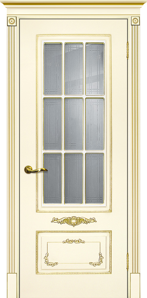 Двери крашеные (Эмаль) ТЕКОНА Смальта 09 со стеклом Слоновая кость ral 1013 патина золото размер 200 х 60 см. артикул F0000093385
