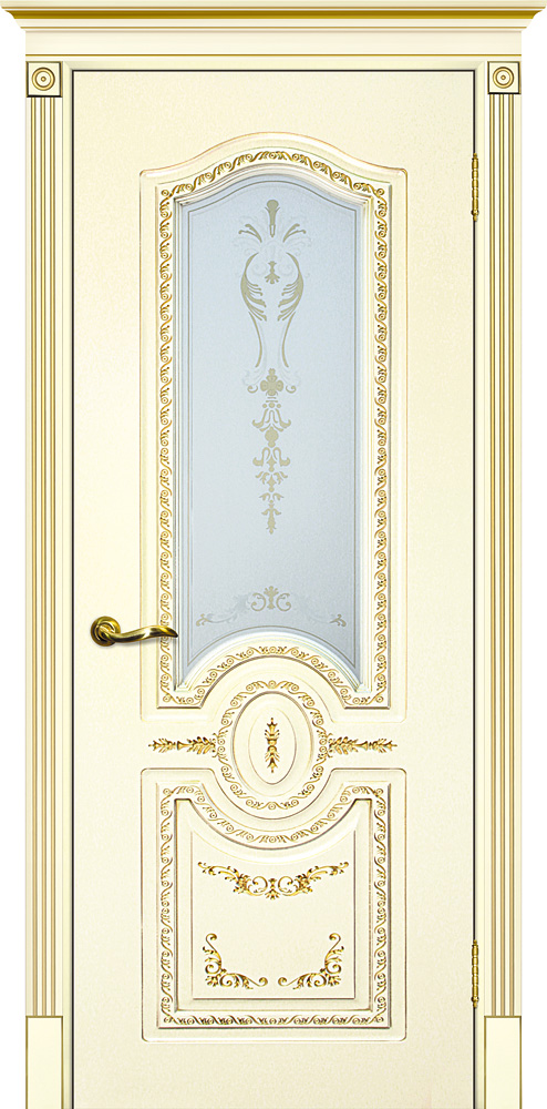 Двери крашеные (Эмаль) ТЕКОНА Смальта 11 со стеклом Слоновая кость ral 1013 патина золото размер 200 х 60 см. артикул F0000093393
