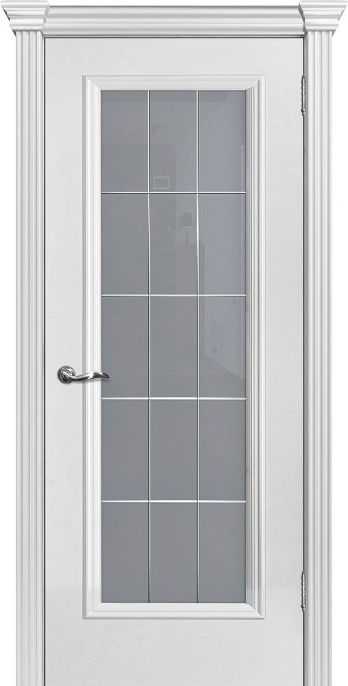 Двери крашеные (Эмаль) ТЕКОНА Смальта-Шарм 01 со стеклом Молочный ral 9010