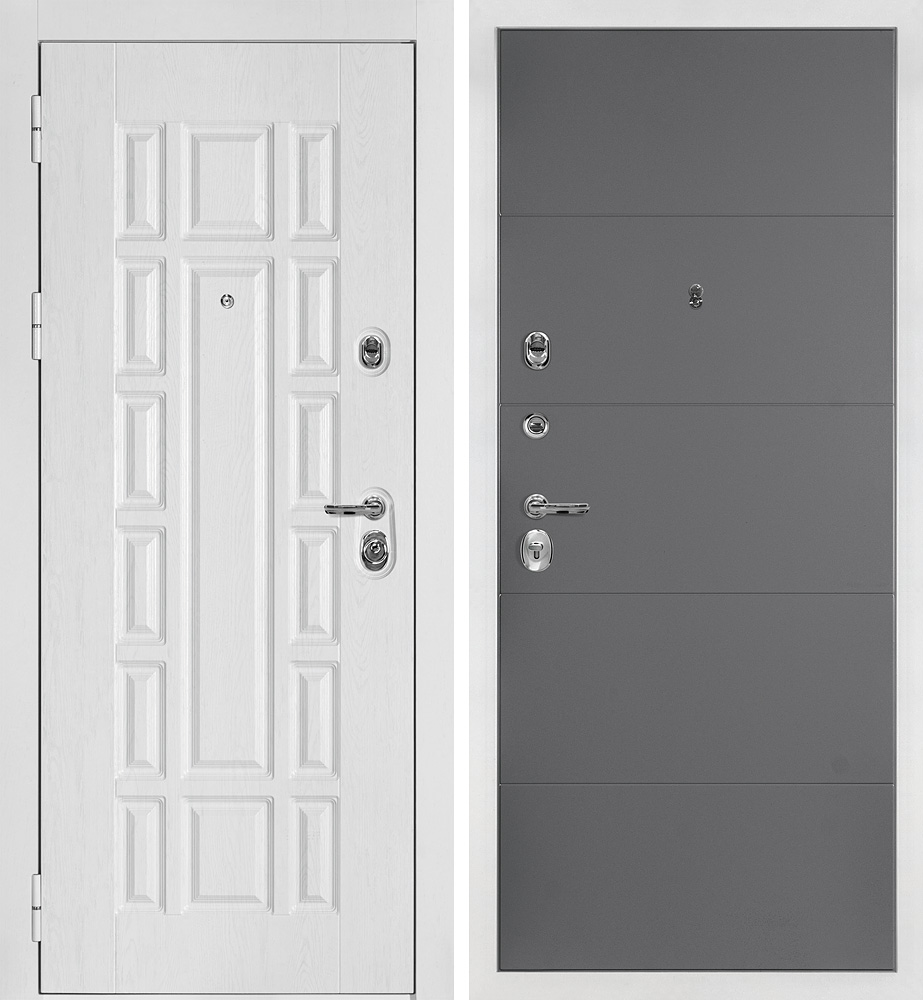 Дверь Квадро-124/PR- 35 Белый дуб фактурный / Серый